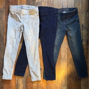 Justice Girls' Jeggings Set in Cream, Navy, and Dark Blue